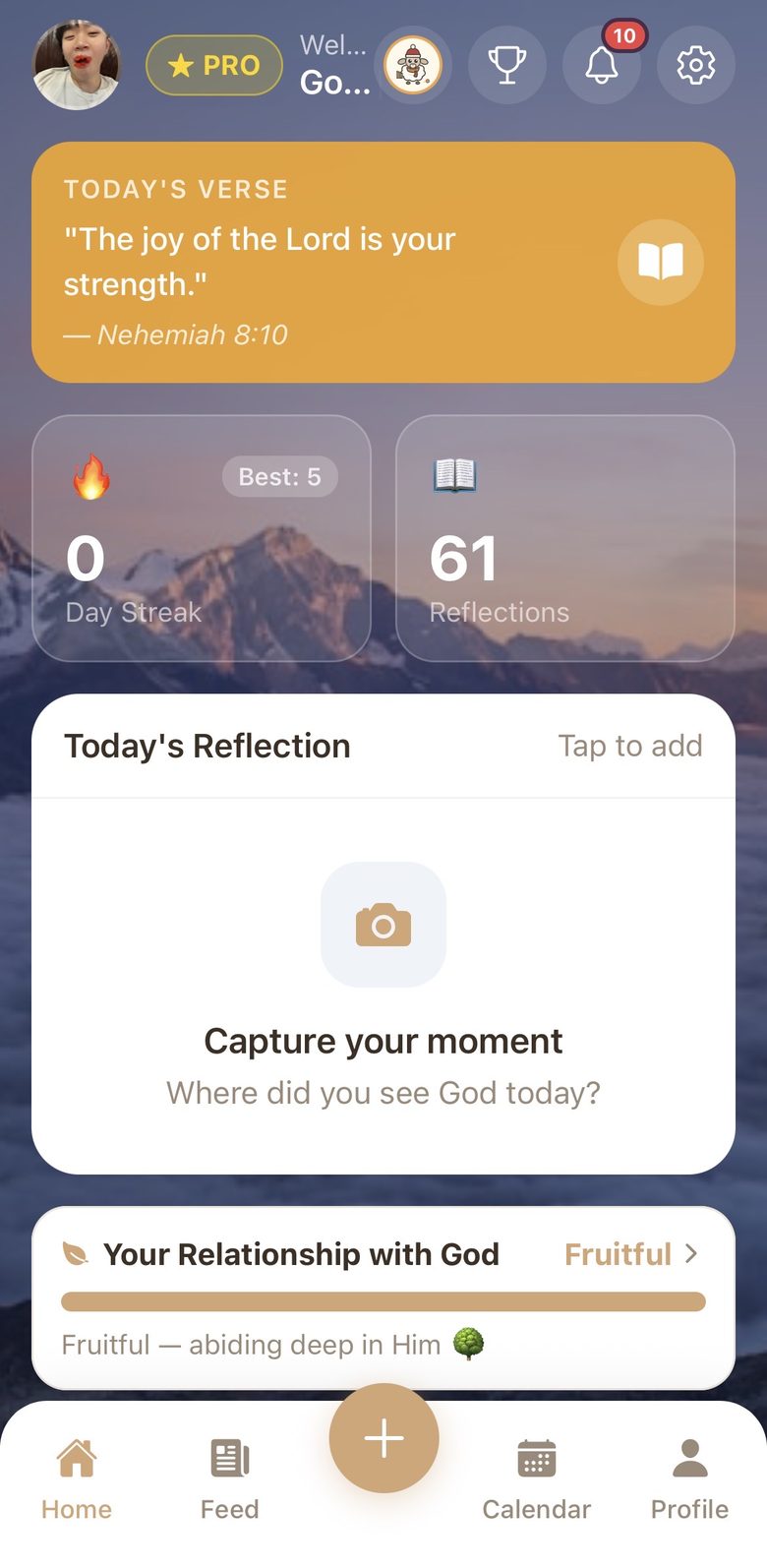 The Gracely home screen, with today's verse and the capture prompt